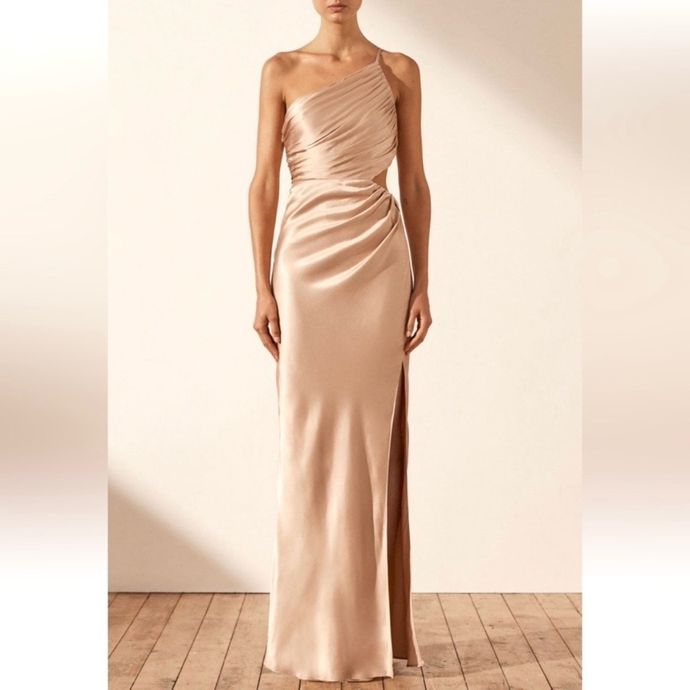Shona Joy La Lune One Shoulder Satin Maxi Dress Desert Rose 6